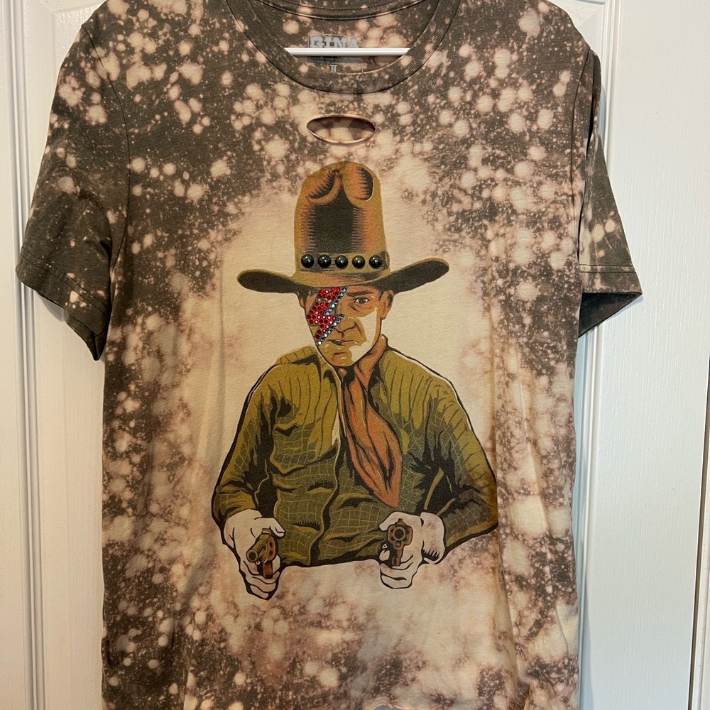 GINA sequin riveted tie dye cowboy western rodeo shirt size L